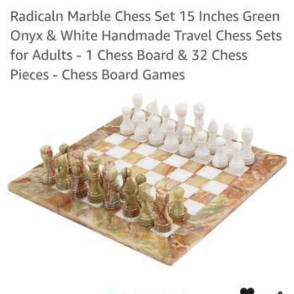 Handmade Staunton Gold & White Marble 15" Chess Board Game Set - Picture 2 of 9